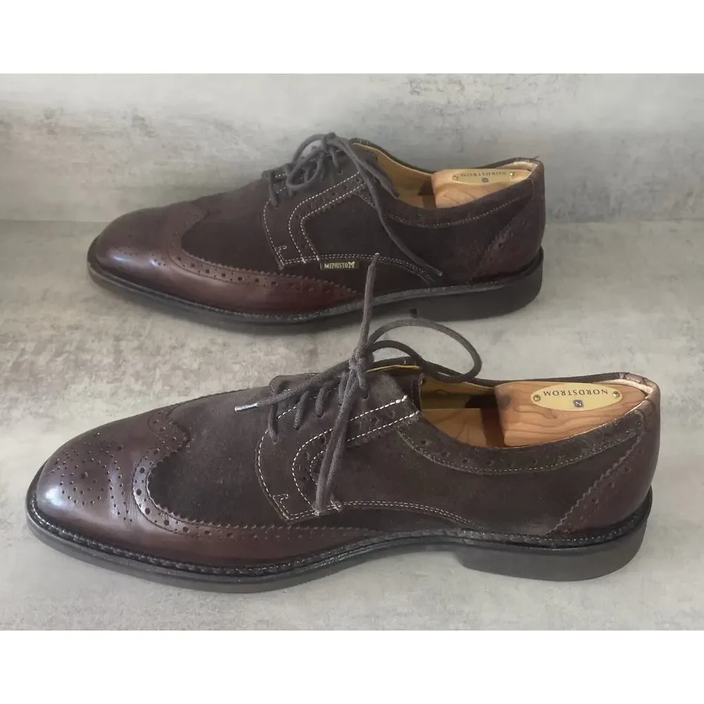 Mephisto Paolino Wingtip Oxford Brown Leather Suede Men's US 10 Goodyear Welt